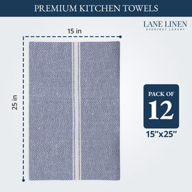 Lane Linen blue chambray dish towels absorb spills quickly, keeping countertops dry.