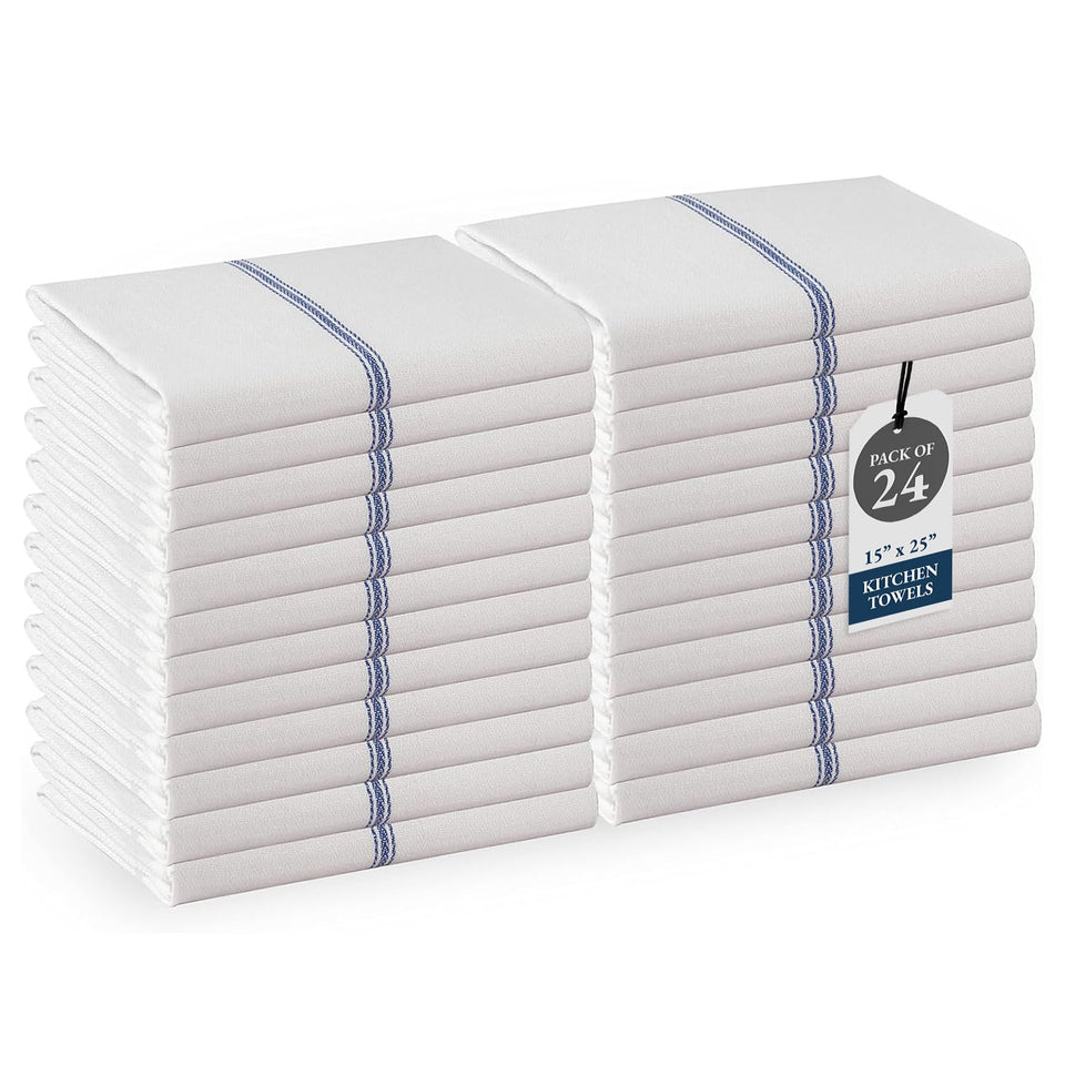 Lane Linen blue stripe dish towels stack for durable daily use
