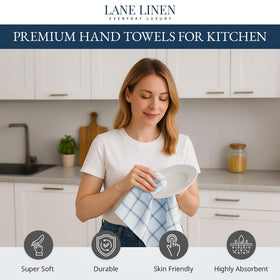 Lane Linen Indigo Towels Drying on Rack, absorbent cotton for fast cleanup.