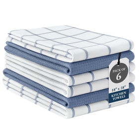 Lane Linen Indigo Towels Pack Folded, durable and ready for quick kitchen drying.