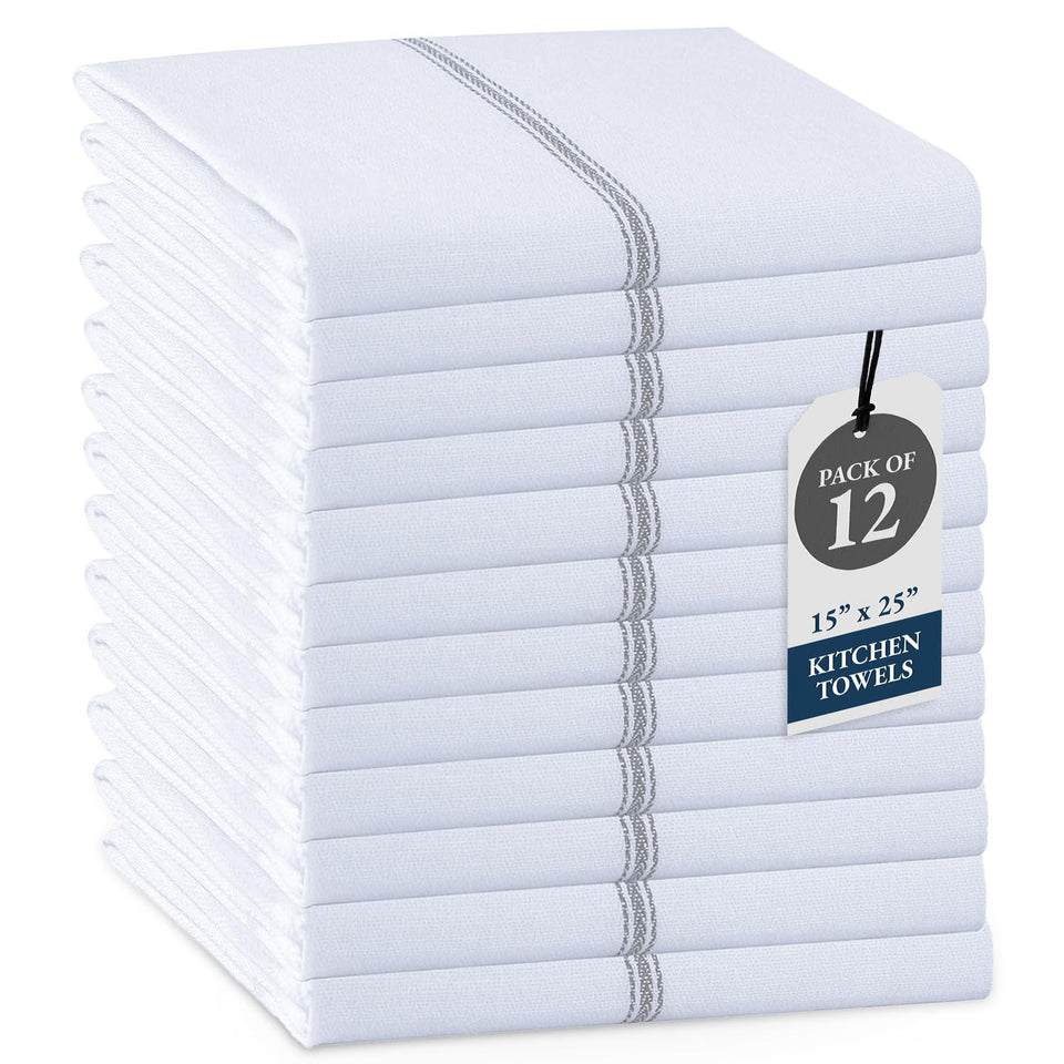 Lane Linen kitchen hand towels in grey stripe 12-pack for everyday drying.