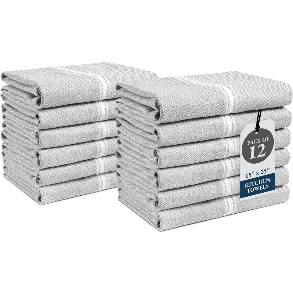 Lane Linen kitchen towel set with stripes for versatile drying and hand use.