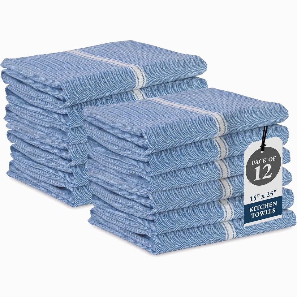 LANE LINEN 12-pack indigo stripe kitchen towels for quick absorbent drying