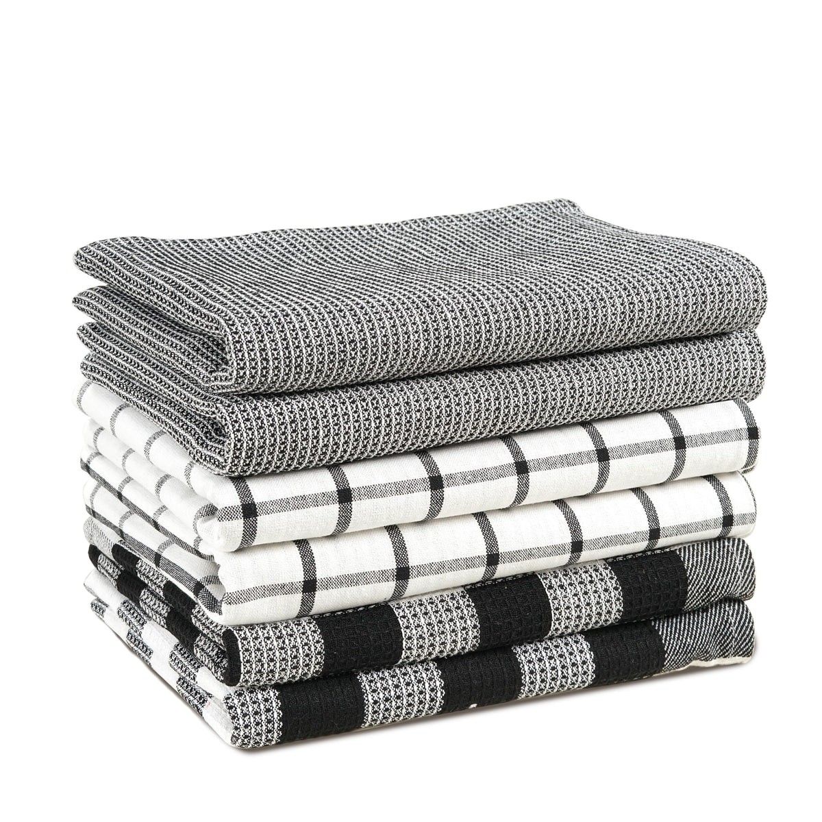 Lane Linen kitchen towels 6-pack neatly stacked for quick cleanup.
