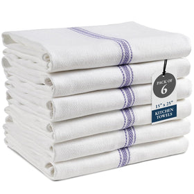 Lane Linen kitchen towels blue stripe folded neatly for quick cleanup.