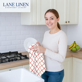 Towels drying dishes after washing in a busy kitchen