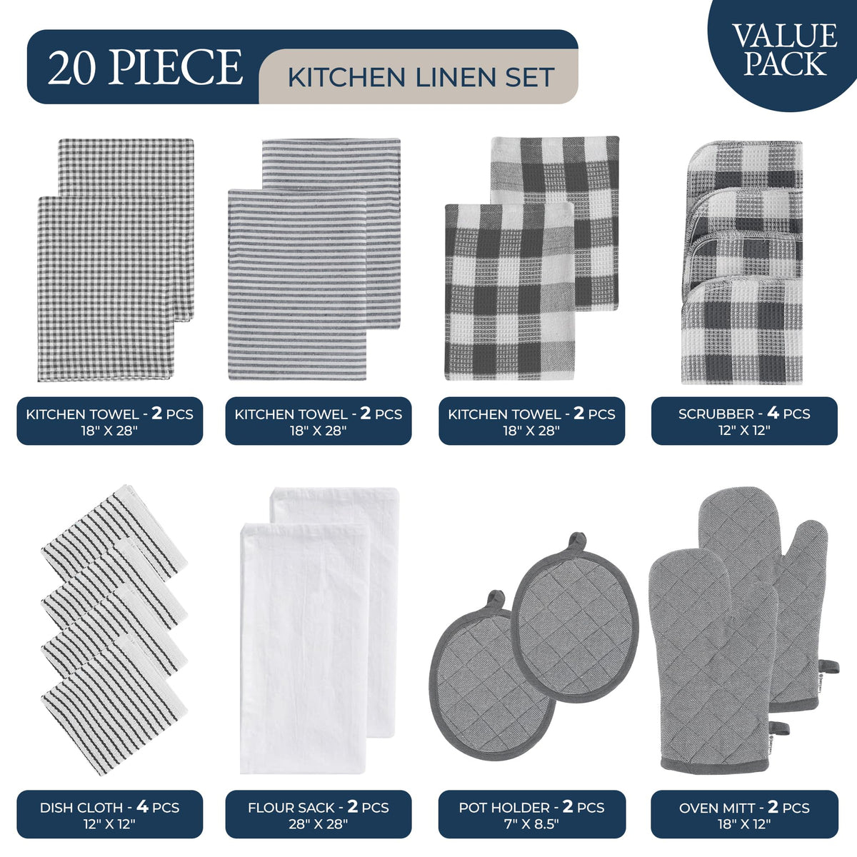 LANE LINEN terry dish cloths for heavy-duty scrubbing and plush cleaning