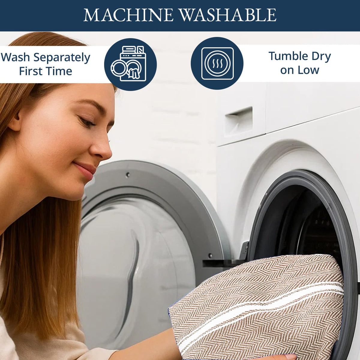 Lane Linen machine washable kitchen towels designed for easy care.