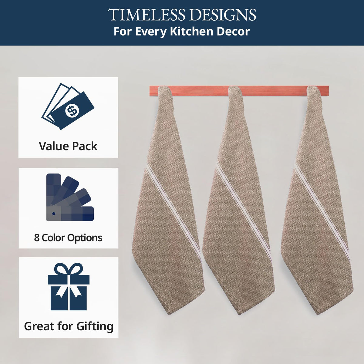 Lane Linen 12-pack towels ready for dishes and messes in the kitchen.