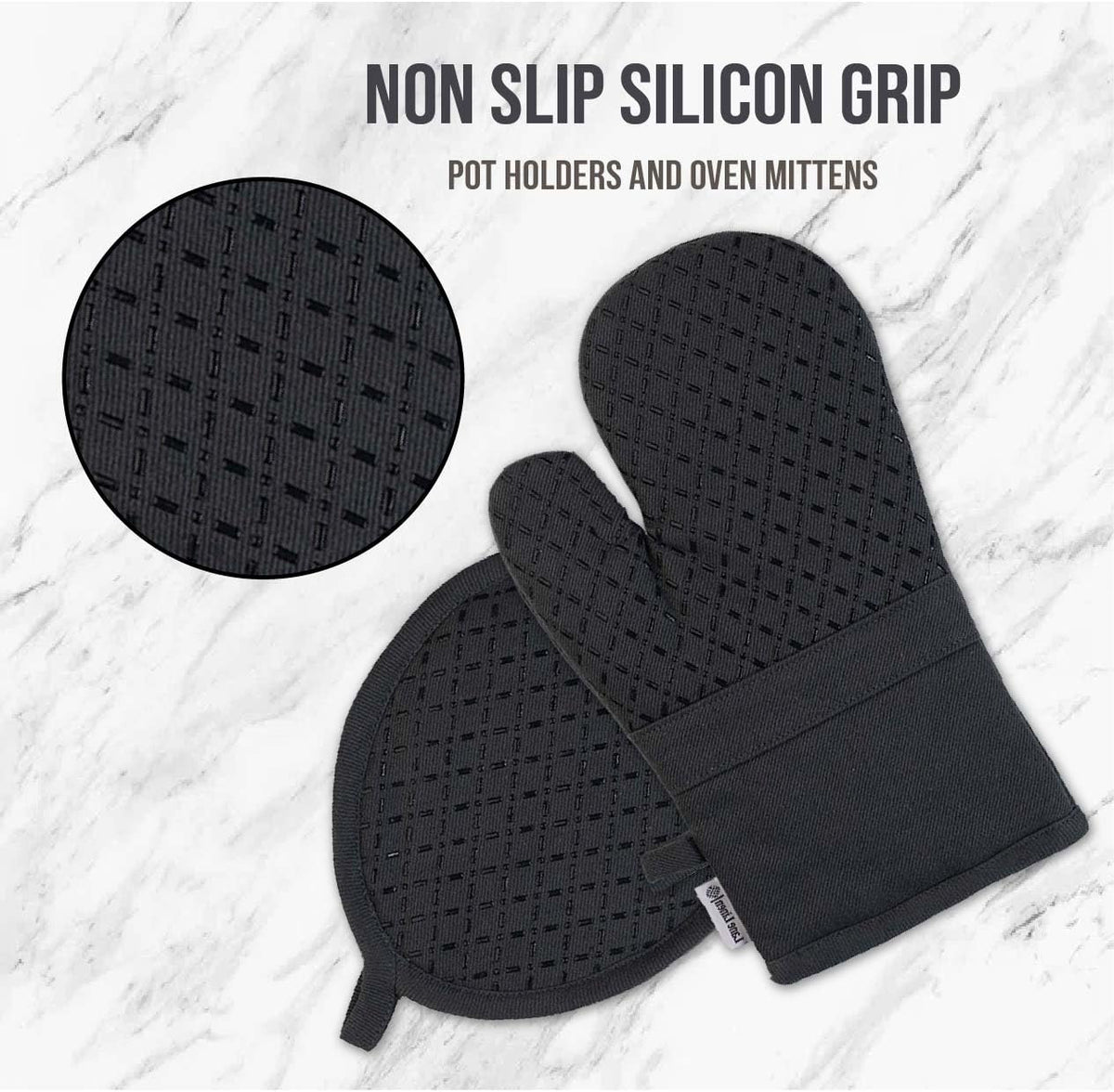 Lane Linen silicone pot holders with non-slip grip for safe handling.