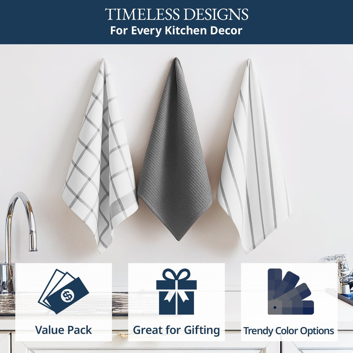 LANE LINEN striped pattern towels grey add elegant touch to counters