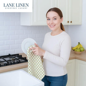 LANE LINEN striped-design beige towels add style while performing kitchen tasks