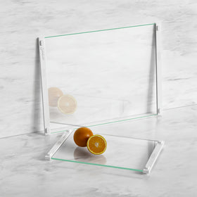 LANGBOHOS 2Pcs Glass Cutting Boards 12x16 clear with silicone grip for durable prep.