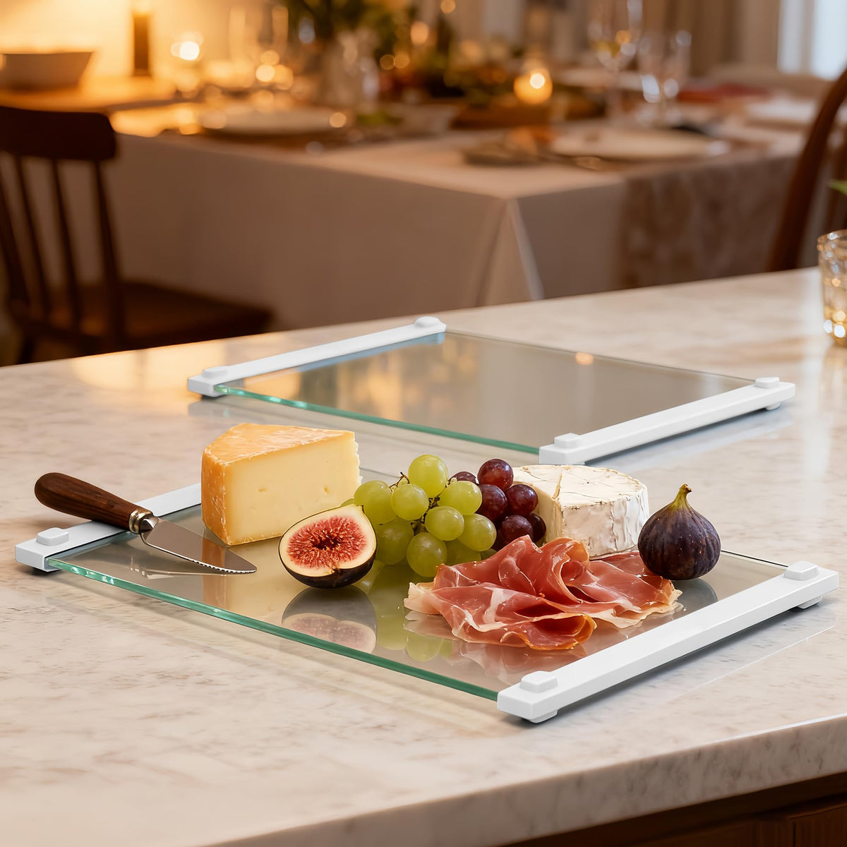 LANGBOHOS 2Pcs Glass Cutting Boards 12x8 clear for compact prep and easy storage.