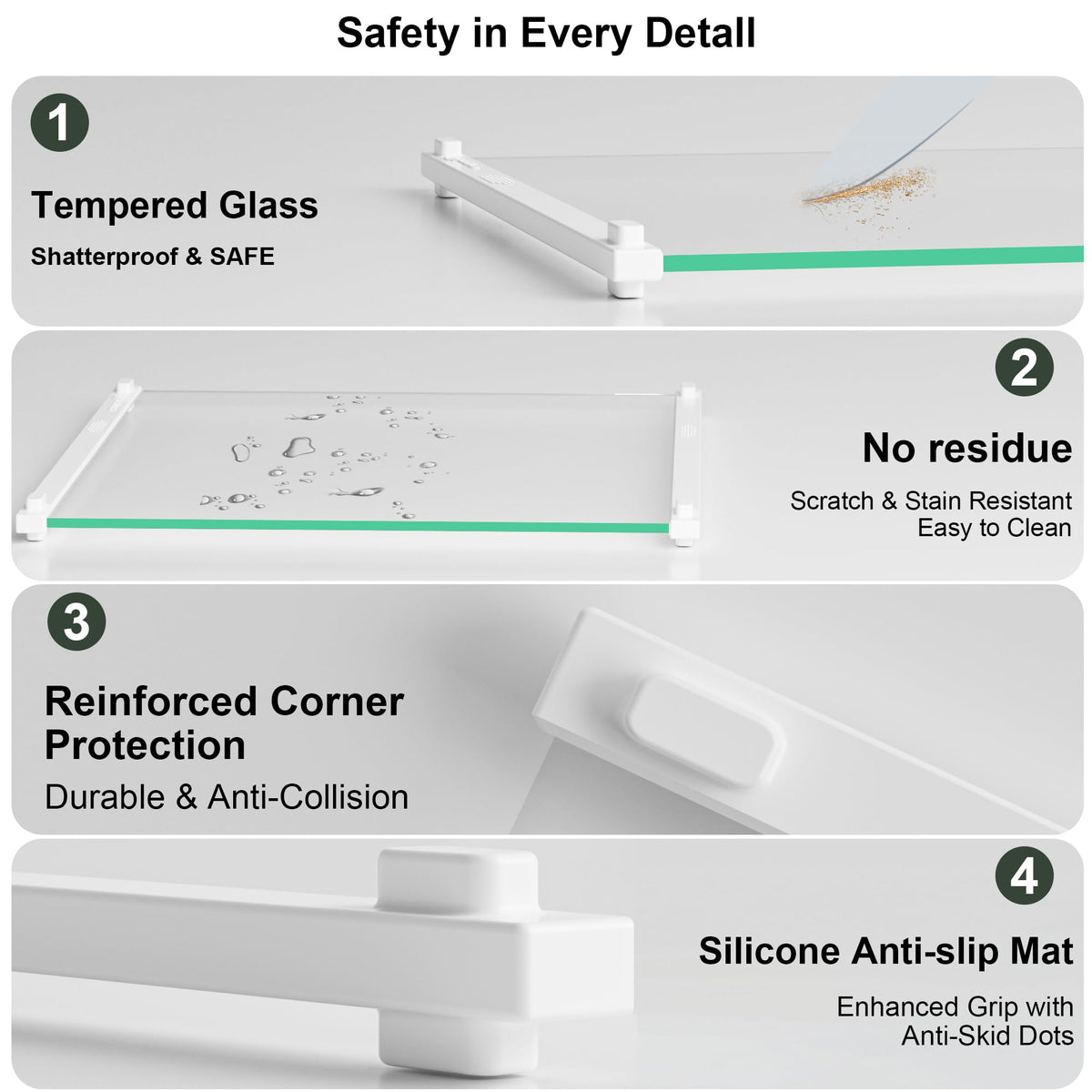 LANGBOHOS Non-Toxic Glass with scratch-resistant surface for hygienic prep.
