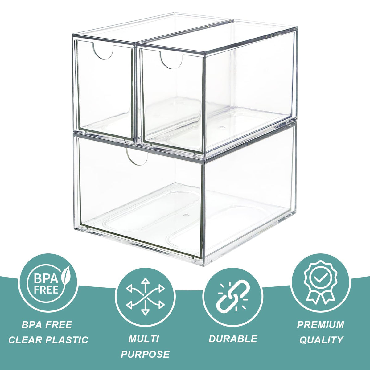 Transparent acrylic construction blends with decor and is easy to clean.