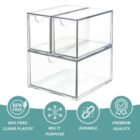 Transparent acrylic construction blends with decor and is easy to clean.