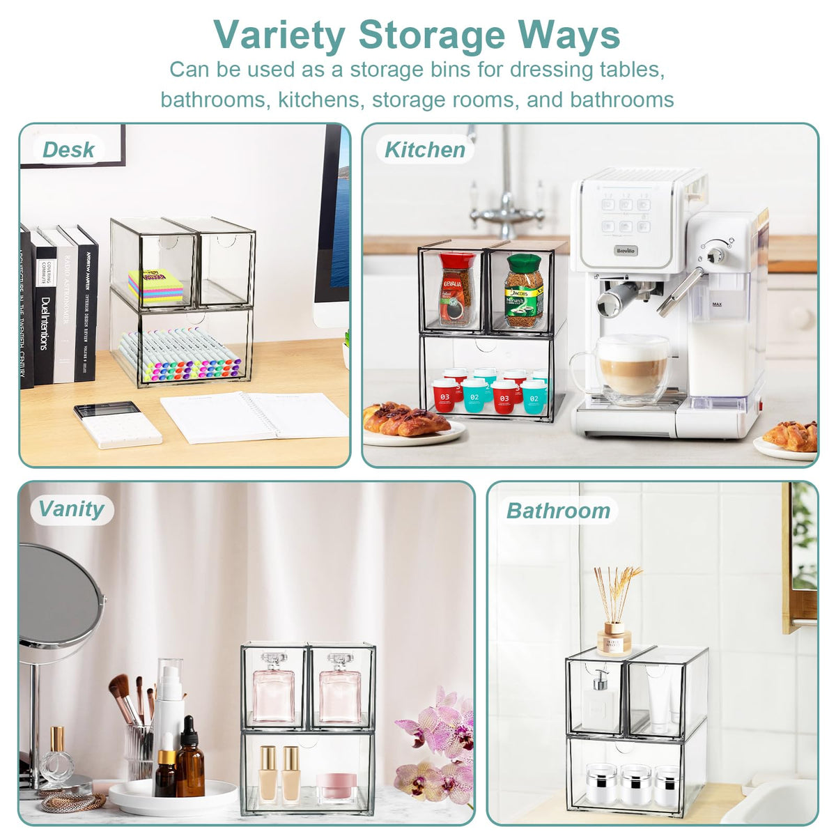 Compact counter setup shows organized tea and coffee essentials.