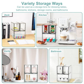 Compact counter setup shows organized tea and coffee essentials.