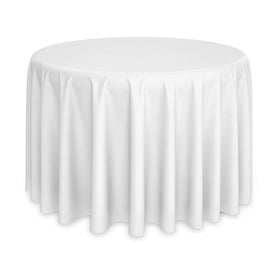 Lann's Linens 120-round wedding tablecloth drape enhances elegant reception visuals