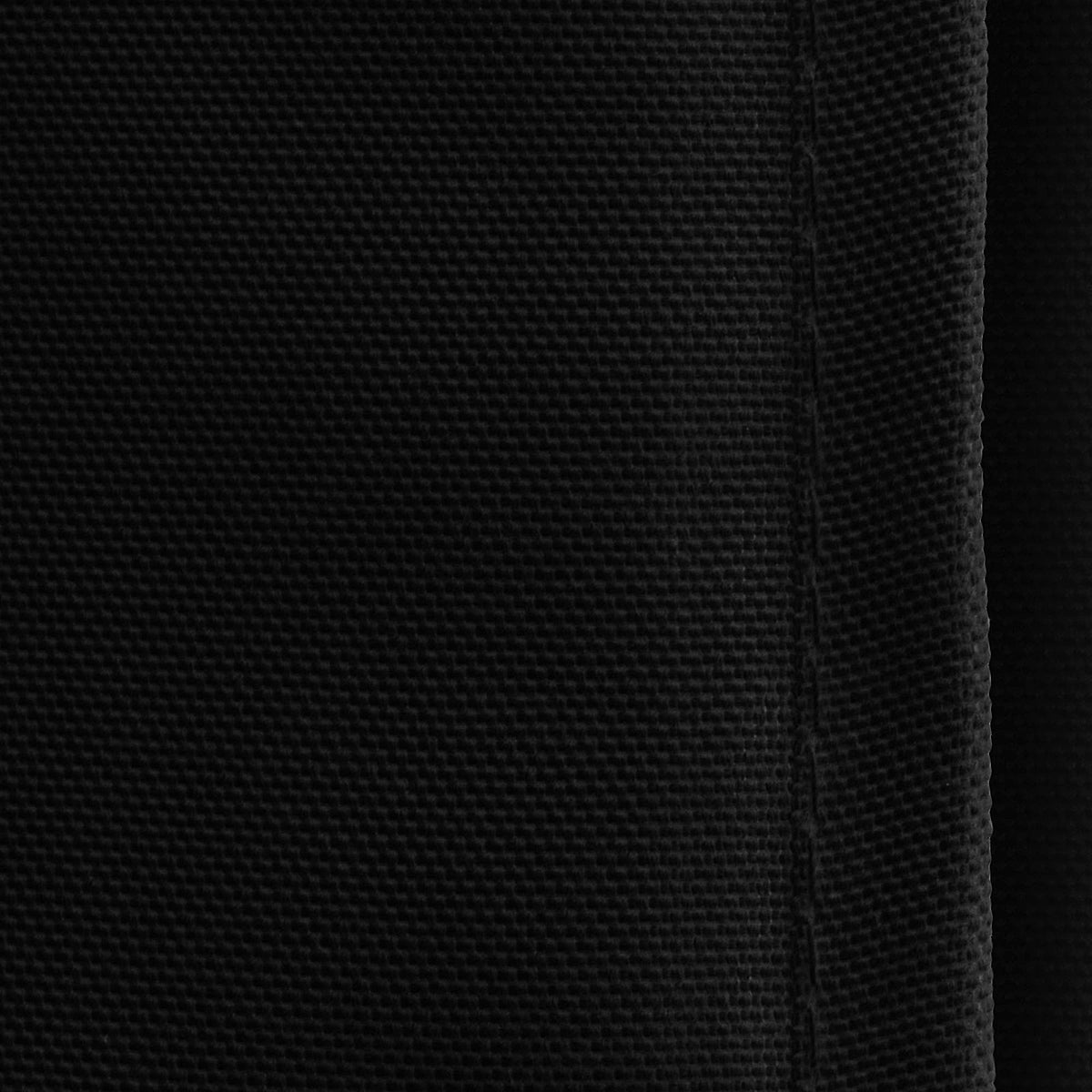 Lann's Linens fitted edge design showing a clean edge on a black tablecloth