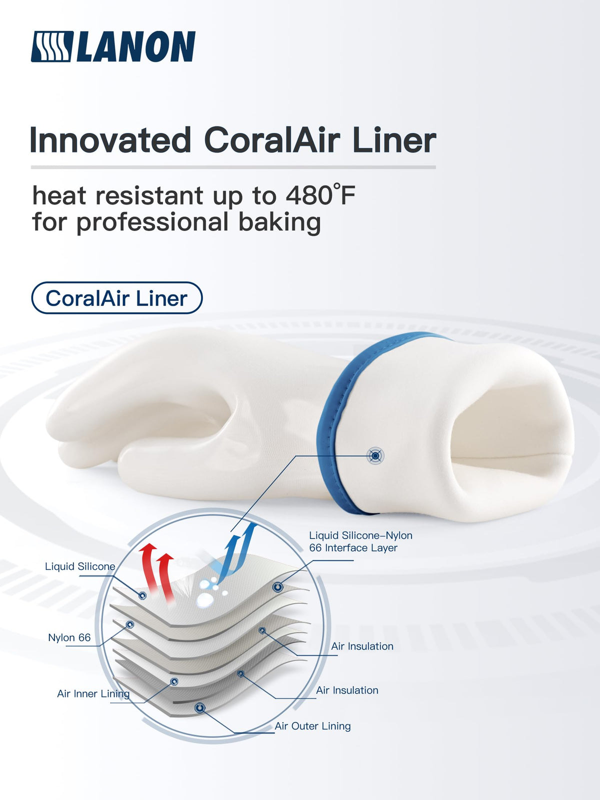 LANON liquid silicone gloves inside view shows flexible grip for baking and grilling.