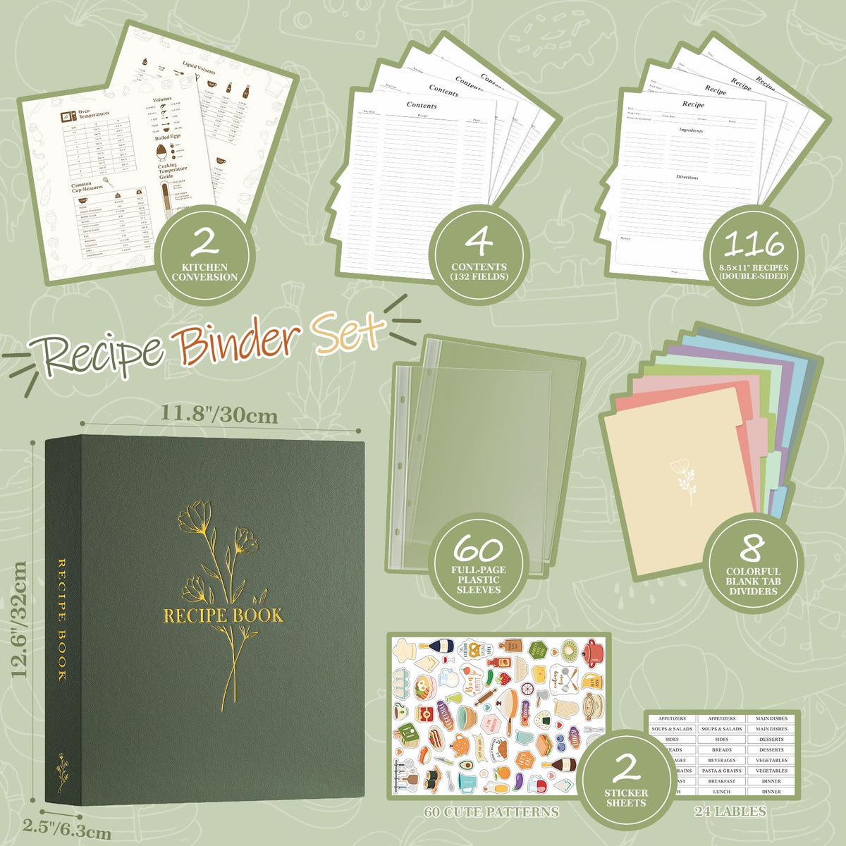 Lanpn recipe binder shows 60 sleeves for protecting handwritten recipes