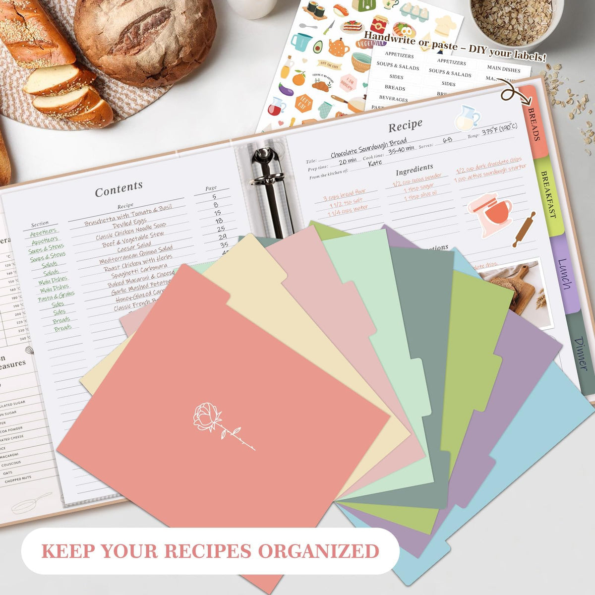 Lanpn recipe binder labels and stickers for quick labeling and retrieval