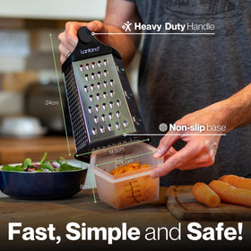 Lantana stainless steel blades enable sharp shredding and zesting.