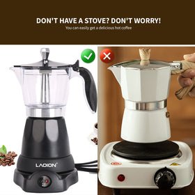 LAOION Cuban Coffee Maker 6cup brew demonstrates its compact capacity for mornings