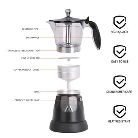 LAOION Cuban Coffee Maker on-base and switch enables quick, simple operation