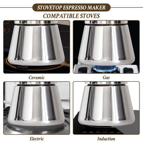 LAOION Cuban coffee maker design captures a classic look with modern stainless durability.