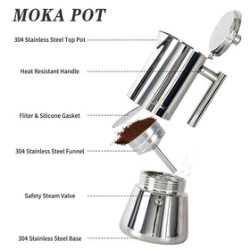 LAOION espresso maker induction-compatible design enables versatile stovetop use.