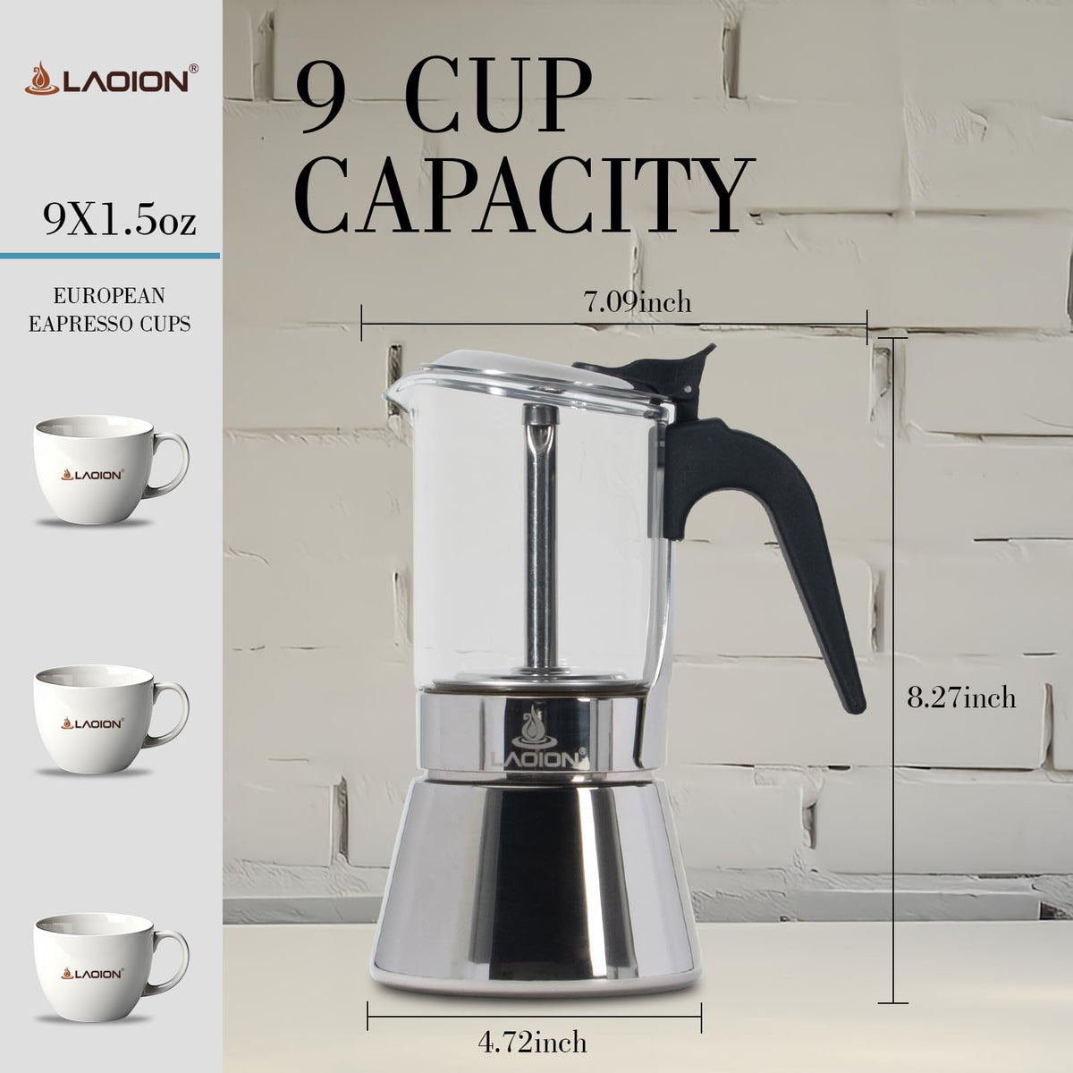 LAOION glass-top moka pot highlighting elegant brewing aesthetics