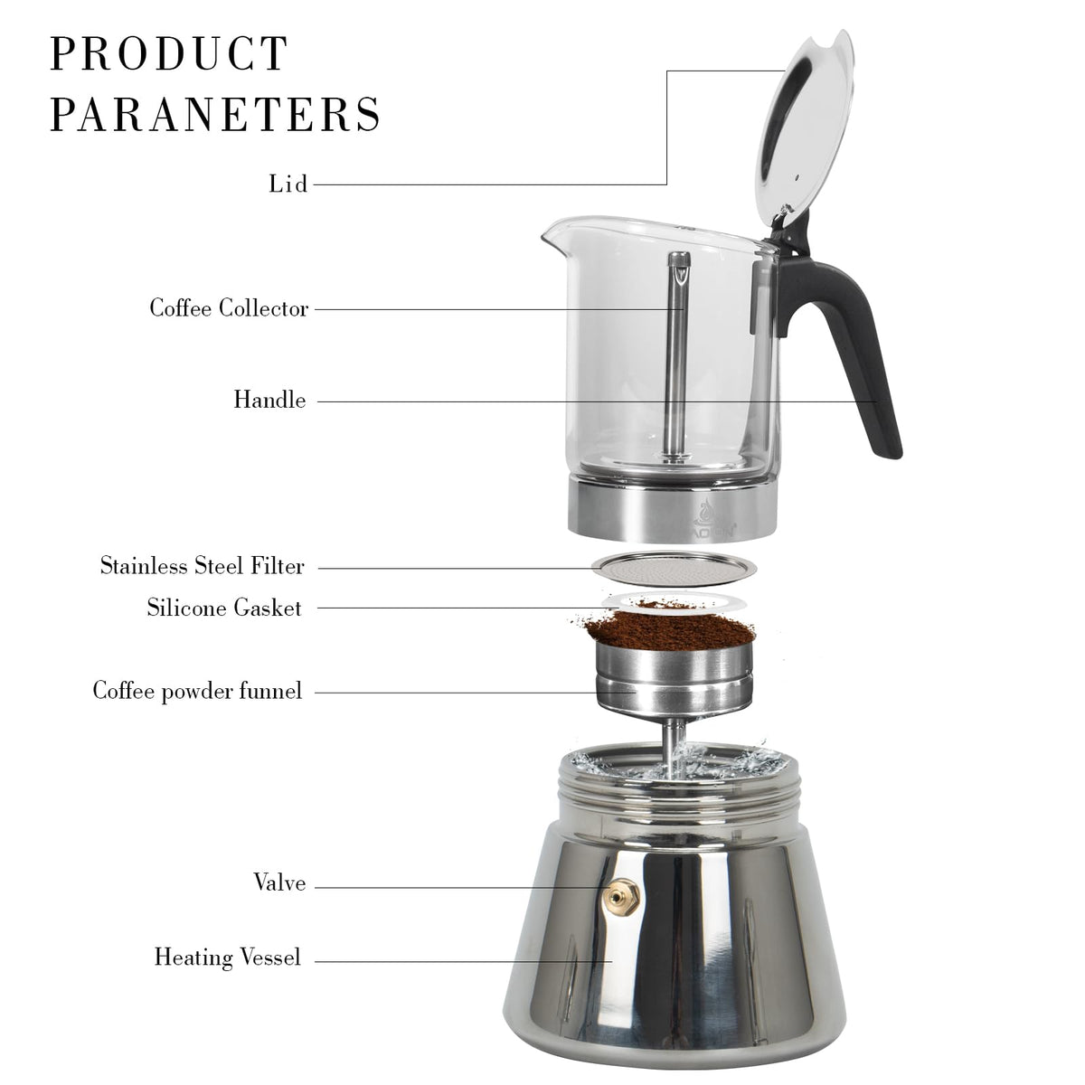 LAOION moka pot showing induction base for fast, even heat