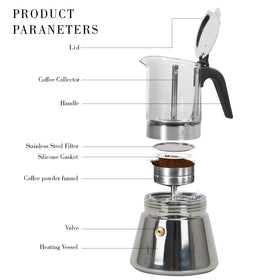 LAOION moka pot showing induction base for fast, even heat