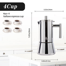 LAOION moka pot stainless steel image shows even heat distribution for consistent flavor.