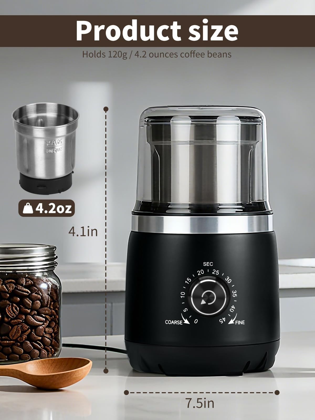 LAOION grinder showing one-touch operation for quick use.