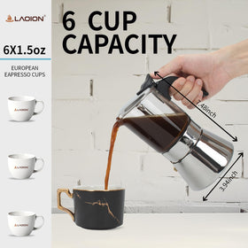 LAOION moka pot with stainless steel induction base for even heating.