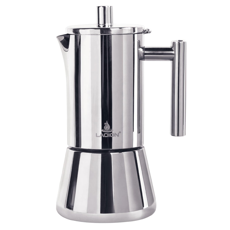 LAOION stovetop espresso maker 12-cup for rich coffee at home.