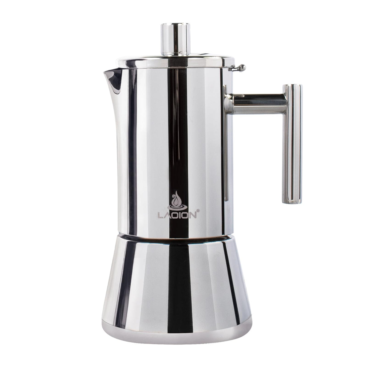 LAOION stovetop espresso maker 4-cup highlights durable stainless steel for daily, reliable brews.