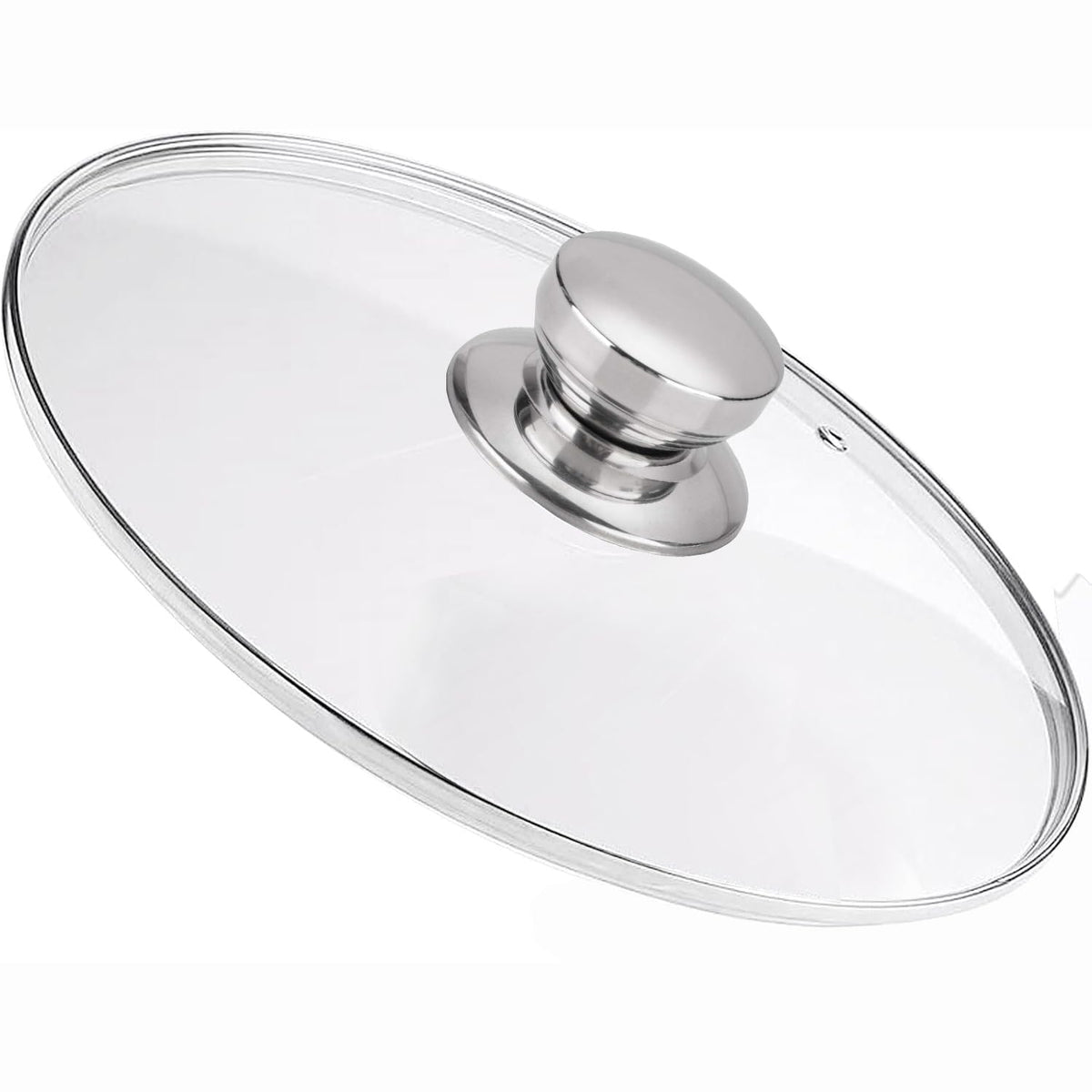 Laplad 10-inch glass lid on a pan providing clear visibility and moisture retention