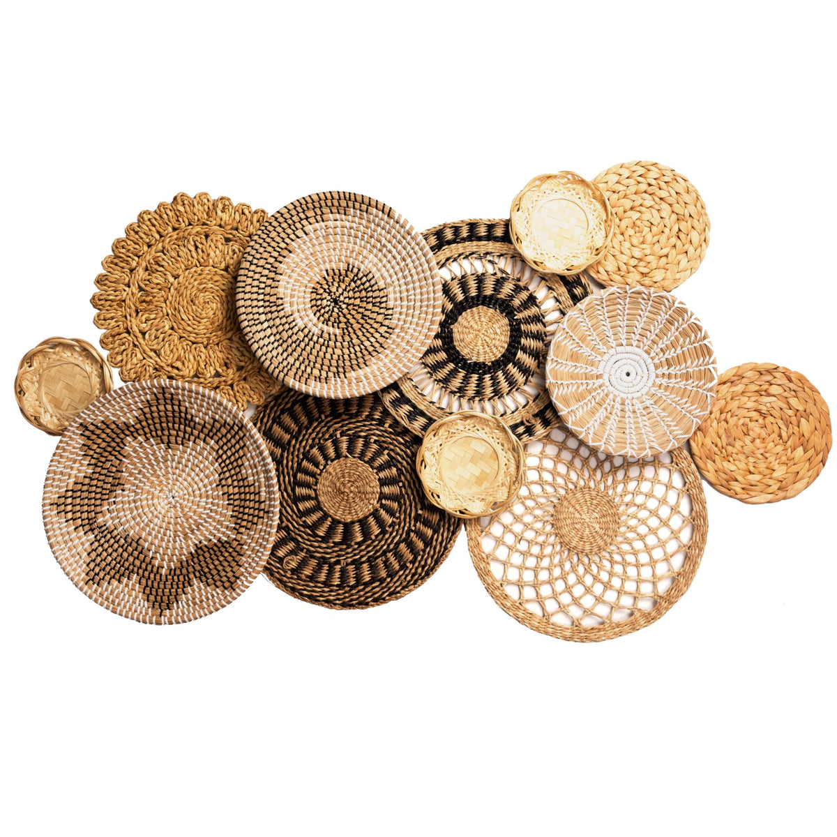 Laquedecraft 12-piece boho wicker baskets for wall decor with natural texture