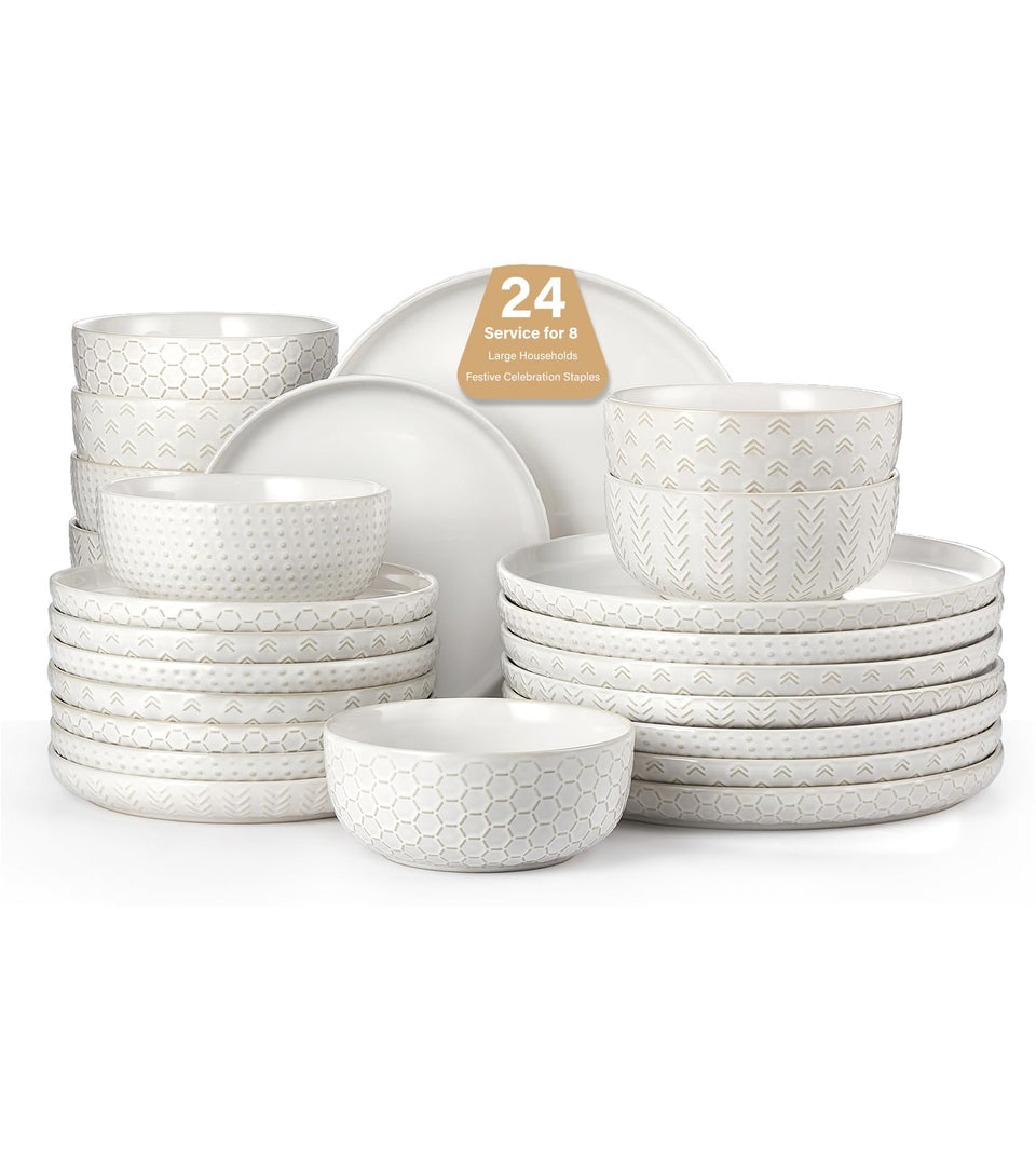 Lareina embossed boho dinner plate adds artisanal texture to your tablescape.