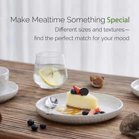 Lareina embossed boho ceramic dish set adds natural charm to dining.