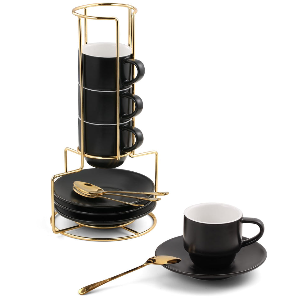 Lareina espresso cups set 4-pack with saucers for elegant mornings