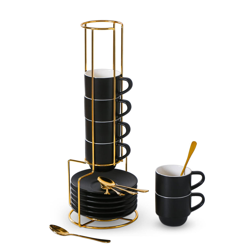 Lareina porcelain espresso cups 6-set with stackable stand for organized storage