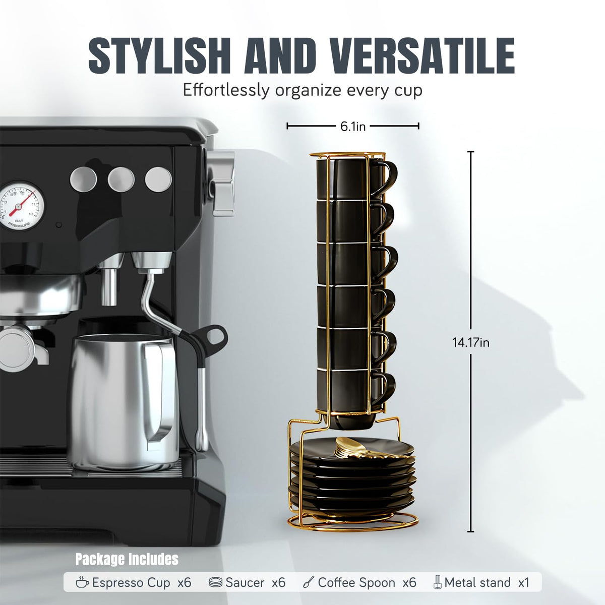 Lareina matching saucers provide stable bases for espresso service