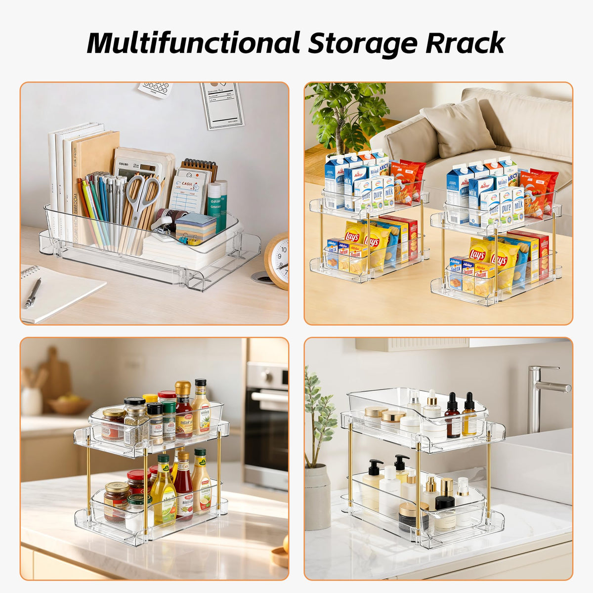 LAREKUN 4-pack 2-tier organizer during assembly, tool-free setup.