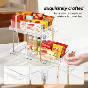 LAREKUN 4-pack 2-tier organizer on countertop, clear visibility of contents.